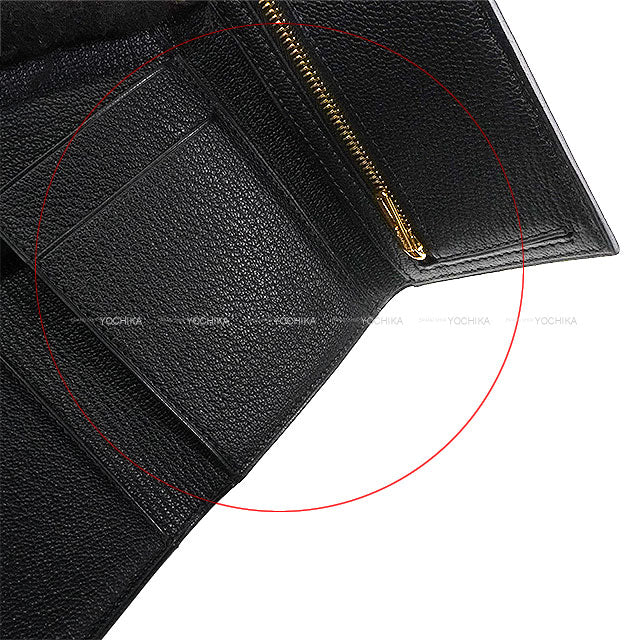 [Pre-loved] HERMES Tri-fold wallet Bearn Combine Noir (Black) Chevre Mysore Gold HW Stamp W[LIKE NEW][Authentic]