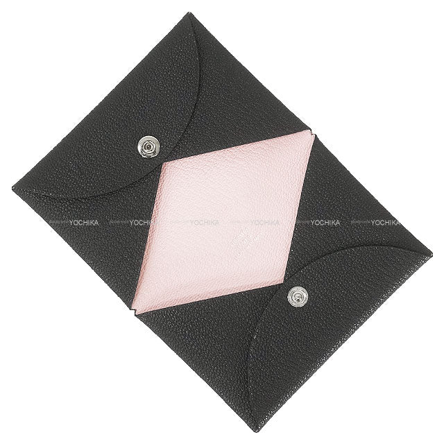 HERMES card holder Calvi Verso Bleu Ocean/Mauve Pale Chevre Mysore Silver HW Stamp K[BRAND NEW][Authentic]