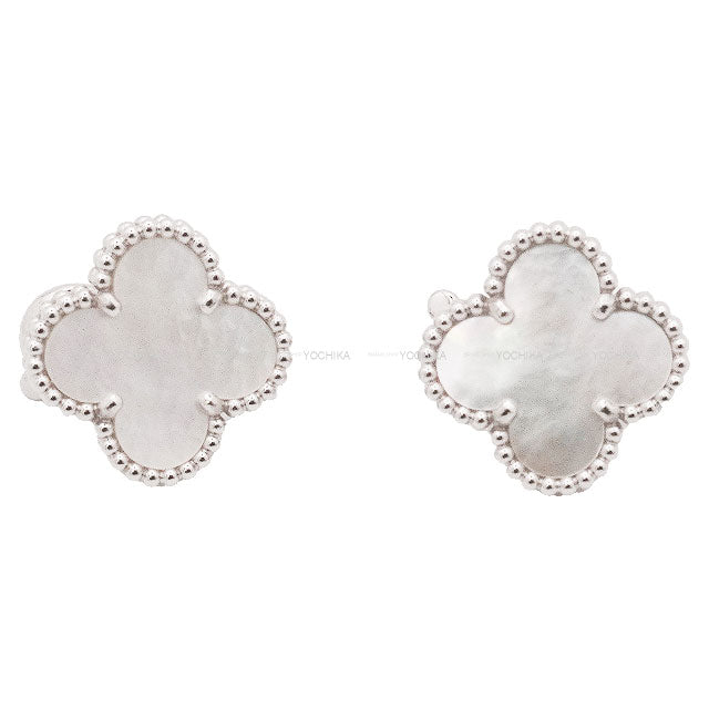 [Pre-loved] Van Cleef & Arpels earrings Vintage Alhambra Mother of Pearl/K18WG Silver HW VCARF48600[LIKE NEW][Authentic]