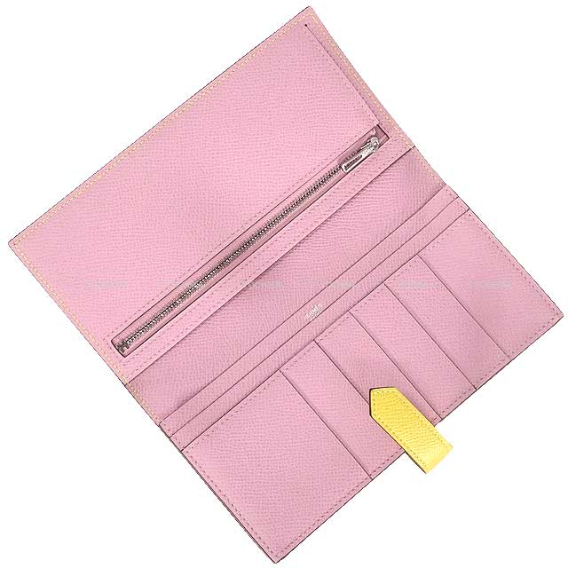 HERMES long wallet Bearn Soufflet Verso Lime/Mauve sylvestre Veau Epsom Silver HW Stamp D[EXCELLENT][Authentic]