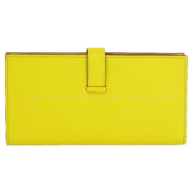 HERMES long wallet Bearn Soufflet Verso Lime/Mauve sylvestre Veau Epsom Silver HW Stamp D[EXCELLENT][Authentic]