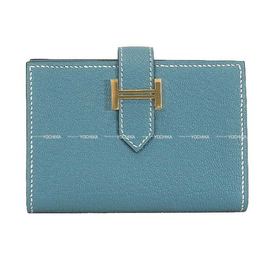 HERMES card holder Bearn Card holder New Bleu Jean Chevre Mysore Gold HW Stamp K[BRAND NEW][Authentic]