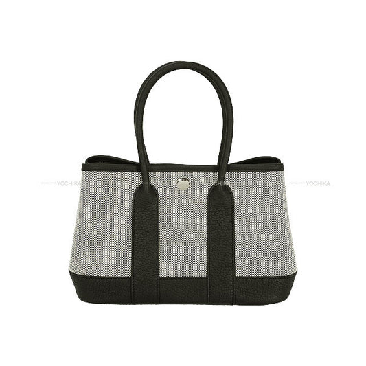HERMES Handbag Neo Garden Party 23 Ecru/Black Toile H Viking/Veau Negonda Silver HW Stamp W[EXCELLENT][Authentic]