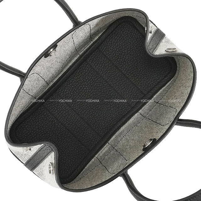 HERMES Handbag Neo Garden Party 23 Ecru/Black Toile H Viking/Veau Negonda Silver HW Stamp W[EXCELLENT][Authentic]