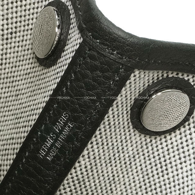 HERMES Handbag Neo Garden Party 23 Ecru/Black Toile H Viking/Veau Negonda Silver HW Stamp W[EXCELLENT][Authentic]