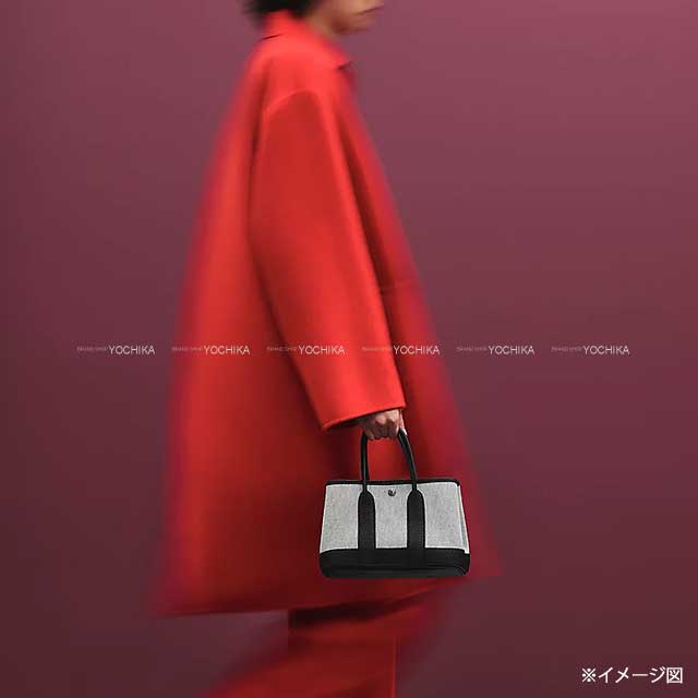 HERMES Handbag Neo Garden Party 23 Ecru/Black Toile H Viking/Veau Negonda Silver HW Stamp W[EXCELLENT][Authentic]