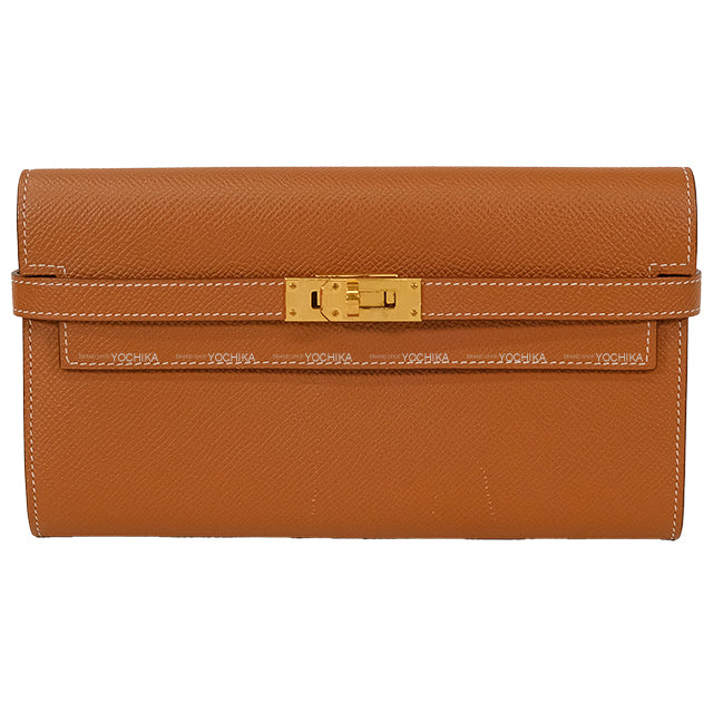[Pre-loved] HERMES long wallet Kelly Wallet Long Classic Gold Veau Epsom Gold HW Stamp Y[USED A][Authentic]