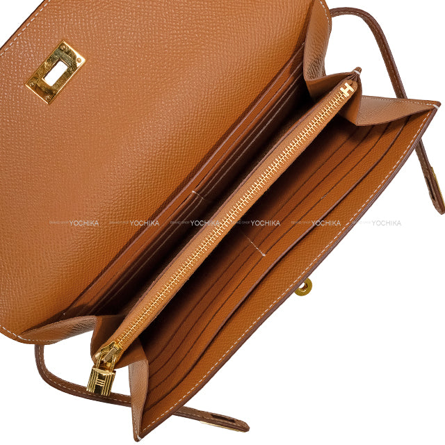 [Pre-loved] HERMES long wallet Kelly Wallet Long Classic Gold Veau Epsom Gold HW Stamp Y[USED A][Authentic]