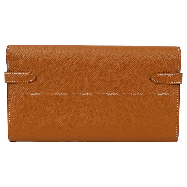 [Pre-loved] HERMES long wallet Kelly Wallet Long Classic Gold Veau Epsom Gold HW Stamp Y[USED A][Authentic]
