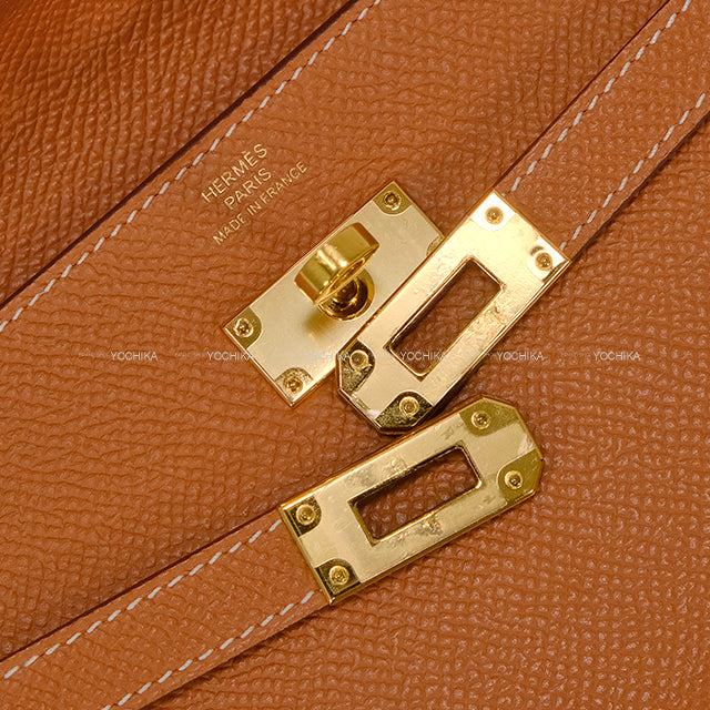 [Pre-loved] HERMES long wallet Kelly Wallet Long Classic Gold Veau Epsom Gold HW Stamp Y[USED A][Authentic]