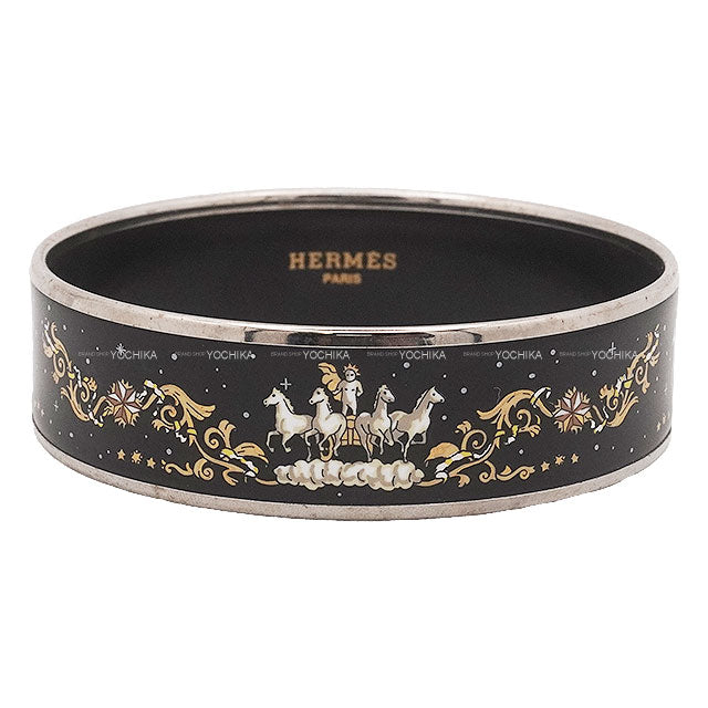 [Pre-loved] HERMES bangle Email PM Cheval Noir (Black) Enamel silver plated Silver HW[USED A][Authentic]