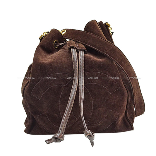 [Pre-loved] CHANEL Shoulder bag Chain Drawstring bag Vintage COCO Mark Brown Suede Gold HW[USED A][Authentic]