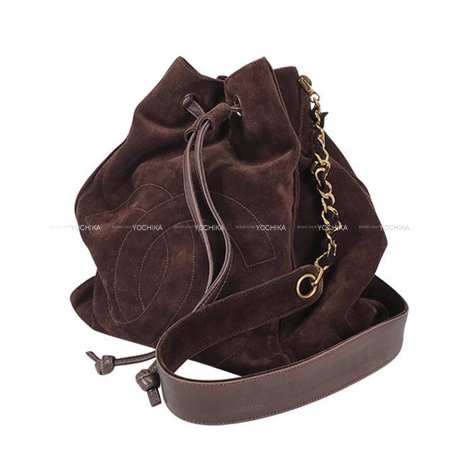 [Pre-loved] CHANEL Shoulder bag Chain Drawstring bag Vintage COCO Mark Brown Suede Gold HW[USED A][Authentic]