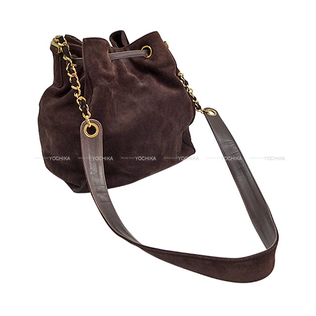 [Pre-loved] CHANEL Shoulder bag Chain Drawstring bag Vintage COCO Mark Brown Suede Gold HW[USED A][Authentic]