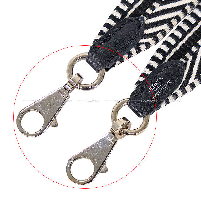 [Pre-loved] HERMES Handbag Bandouliere 25mm 105cm Sangle Cavale Noir (Black)/Blanc (White) Toile/Swift Silver HW Stamp C[USED SA][Authentic]