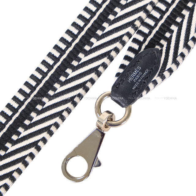 [Pre-loved] HERMES Handbag Bandouliere 25mm 105cm Sangle Cavale Noir (Black)/Blanc (White) Toile/Swift Silver HW Stamp C[USED SA][Authentic]