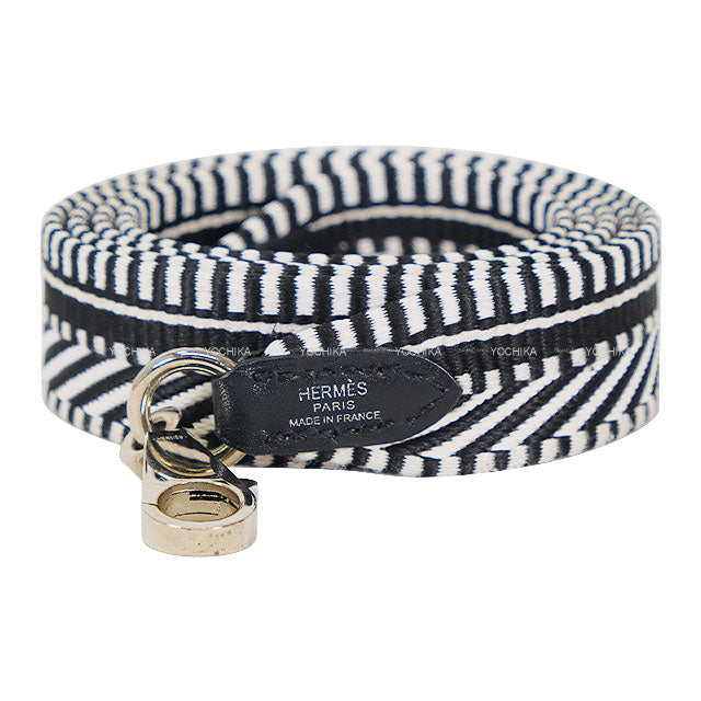 [Pre-loved] HERMES Handbag Bandouliere 25mm 105cm Sangle Cavale Noir (Black)/Blanc (White) Toile/Swift Silver HW Stamp C[USED SA][Authentic]