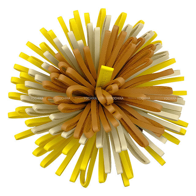 HERMES key ring Carmen Tricolor Lime/Craie/Chai Agneau Milo Silver HW Stamp U[EXCELLENT][Authentic]