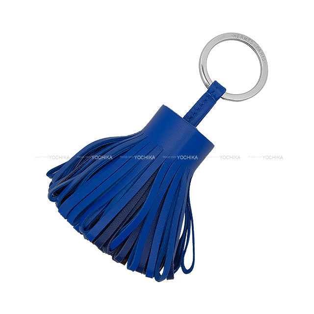 HERMES key ring Carmen Tricolor Bleu France/Bleu Saphir/Rouge Sellier Agneau Milo Silver HW Stamp U[EXCELLENT][Authentic]