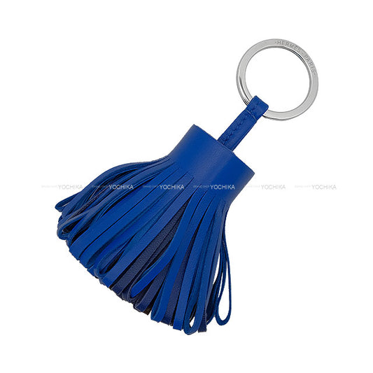 HERMES key ring Carmen Tricolor Bleu France/Bleu Saphir/Rouge Sellier Agneau Milo Silver HW Stamp U[EXCELLENT][Authentic]