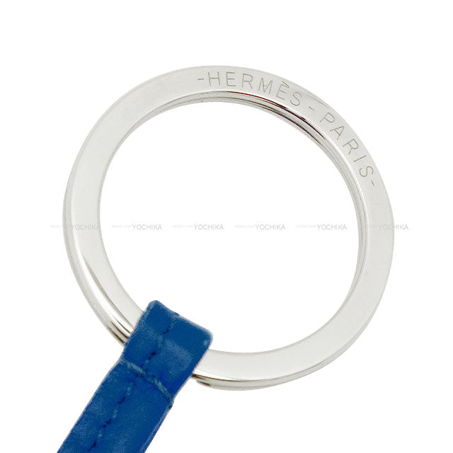 HERMES key ring Carmen Tricolor Bleu France/Bleu Saphir/Rouge Sellier Agneau Milo Silver HW Stamp U[EXCELLENT][Authentic]