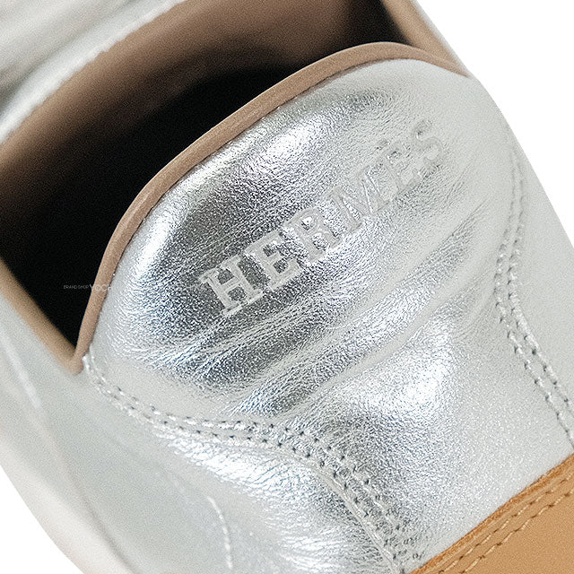 [Pre-loved] HERMES sneakers Quicker Quick Low Cut MetallicSilver/Beige #36[USED A][Authentic]
