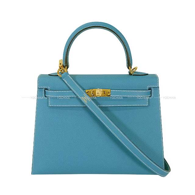 HERMES Shoulder bag Kelly25 Sellier New Bleu Jean Veau Epsom Gold HW Stamp B[EXCELLENT][Authentic]