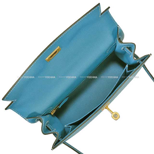 HERMES Shoulder bag Kelly25 Sellier New Bleu Jean Veau Epsom Gold HW Stamp B[EXCELLENT][Authentic]
