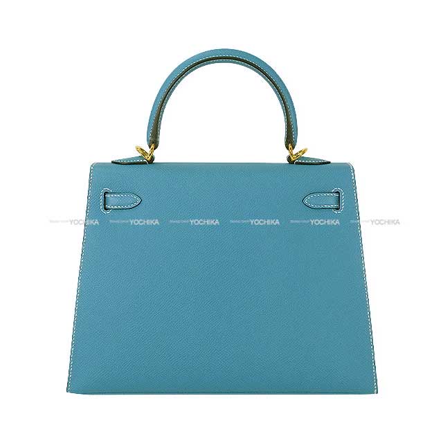 HERMES Shoulder bag Kelly25 Sellier New Bleu Jean Veau Epsom Gold HW Stamp B[EXCELLENT][Authentic]