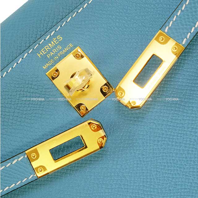 HERMES Shoulder bag Kelly25 Sellier New Bleu Jean Veau Epsom Gold HW Stamp B[EXCELLENT][Authentic]