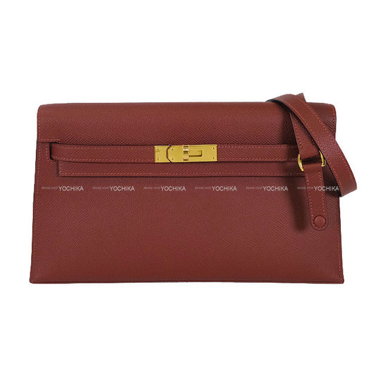 HERMES Clutch bag Kelly Elan Rouge H Veau Epsom Gold HW Stamp K[BRAND NEW][Authentic]