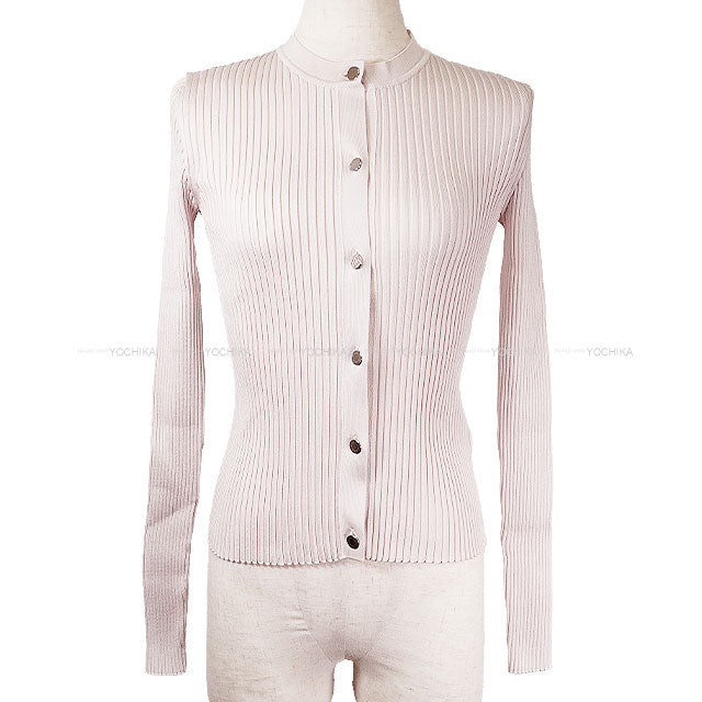 2025SS HERMES Cardigan Sellier Button flower mesh Baby Pink Silk/Polyamide/Elastane #36 5E2729D4[BRAND NEW][Authentic]