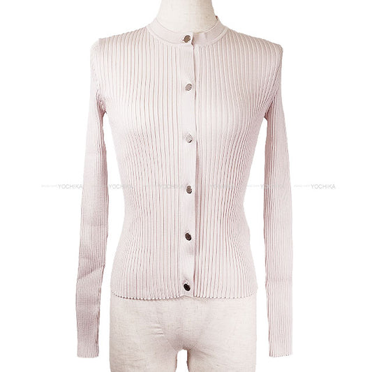 2025SS HERMES Cardigan Sellier Button flower mesh Baby Pink Silk/Polyamide/Elastane #36 5E2729D4[BRAND NEW][Authentic]