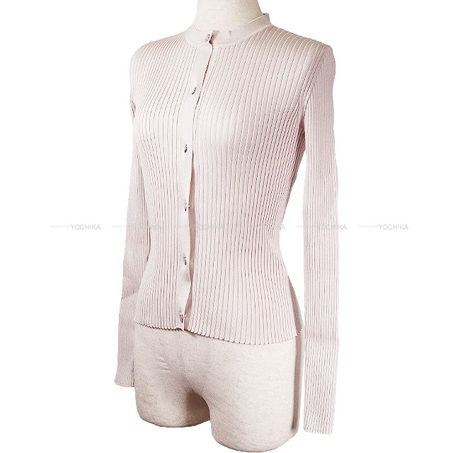 2025SS HERMES Cardigan Sellier Button flower mesh Baby Pink Silk/Polyamide/Elastane #36 5E2729D4[BRAND NEW][Authentic]