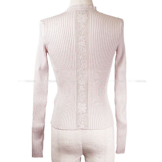 2025SS HERMES Cardigan Sellier Button flower mesh Baby Pink Silk/Polyamide/Elastane #36 5E2729D4[BRAND NEW][Authentic]
