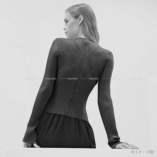 2025SS HERMES Cardigan Sellier Button flower mesh Baby Pink Silk/Polyamide/Elastane #36 5E2729D4[BRAND NEW][Authentic]