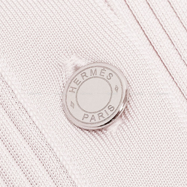 2025SS HERMES Cardigan Sellier Button flower mesh Baby Pink Silk/Polyamide/Elastane #36 5E2729D4[BRAND NEW][Authentic]