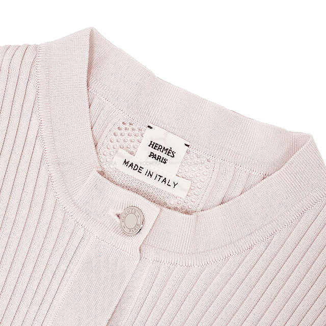 2025SS HERMES Cardigan Sellier Button flower mesh Baby Pink Silk/Polyamide/Elastane #36 5E2729D4[BRAND NEW][Authentic]