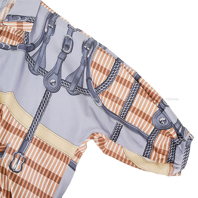 2025SS HERMES One‐piece dress Kaftan One‐piece Dress COACHING REMIX Bleu Grignon Silk100% #34 5E0572D0DJ[BRAND NEW][Authentic]