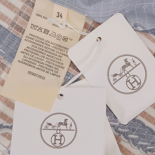 2025SS HERMES One‐piece dress Kaftan One‐piece Dress COACHING REMIX Bleu Grignon Silk100% #34 5E0572D0DJ[BRAND NEW][Authentic]