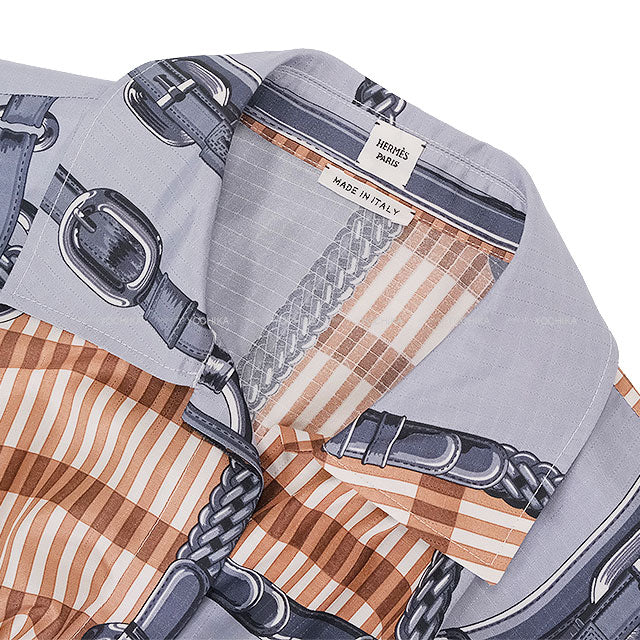 2025SS HERMES One‐piece dress Kaftan One‐piece Dress COACHING REMIX Bleu Grignon Silk100% #34 5E0572D0DJ[BRAND NEW][Authentic]