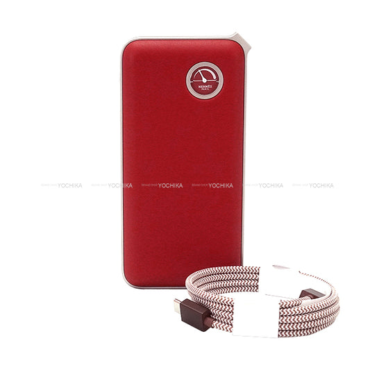 HERMES Portable Battery Charger Wort H Maxi Rouge Piment Veau Swift/Aluminum[EXCELLENT][Authentic]