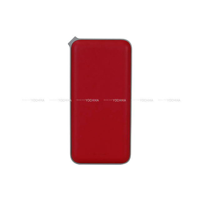 HERMES Portable Battery Charger Wort H Maxi Rouge Piment Veau Swift/Aluminum[EXCELLENT][Authentic]