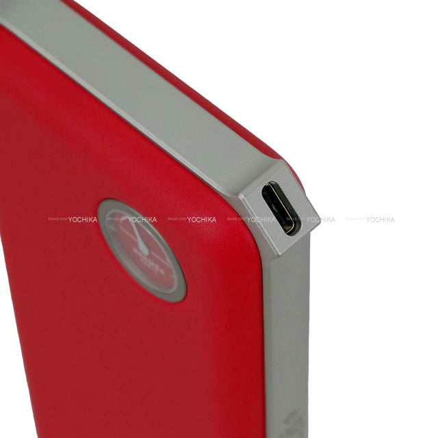 HERMES Portable Battery Charger Wort H Maxi Rouge Piment Veau Swift/Aluminum[EXCELLENT][Authentic]
