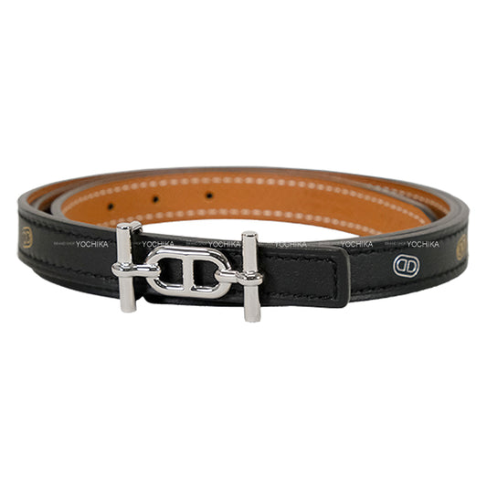 HERMES belt Belt Ankle Buckle Sur Mer 13mm Noir (Black)/Gold Veau Swift/Veau Epsom #75 Silver HW Stamp W[EXCELLENT][Authentic]
