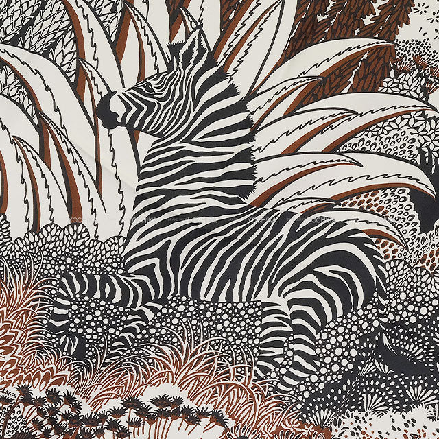 [Pre-loved] HERMES scarf Carre 90 Mountain Zebra Marron/Black/White Silk100%[LIKE NEW][Authentic]