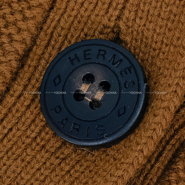 [Pre-loved] 2022AW HERMES Cardigan H motif V-neck button Brown Virgin wool #36[LIKE NEW][Authentic]