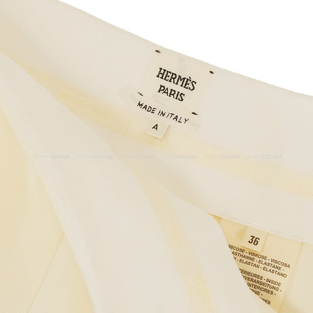 HERMES Pants Ladies High Waist Pants Ecru Reyon/Polyurethane ＃36 4H0478DR[EXCELLENT][Authentic]