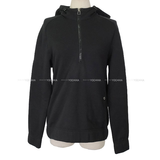 [Pre-loved] HERMES Hooded sweatshirt Fit Men's Half-Zip Hoodie Serie Buttons Fleece Lining Noir (Black) Cotton100% #L[USED SA][Authentic]