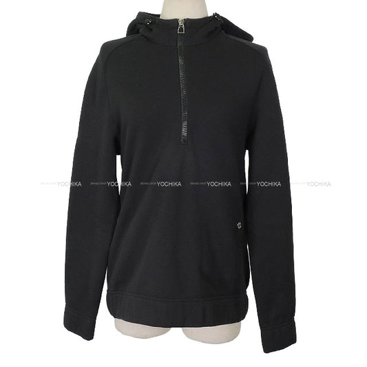 [Pre-loved] HERMES Hooded sweatshirt Fit Men's Half-Zip Hoodie Serie Buttons Fleece Lining Noir (Black) Cotton100% #L[USED SA][Authentic]